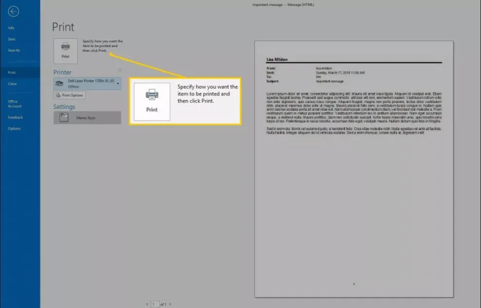 Hướng dẫn cách in email trong Outlook