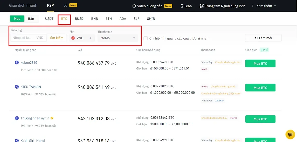 Hướng dẫn cách mua bitcoin bằng MoMo cực đơn giản trên sàn Binance