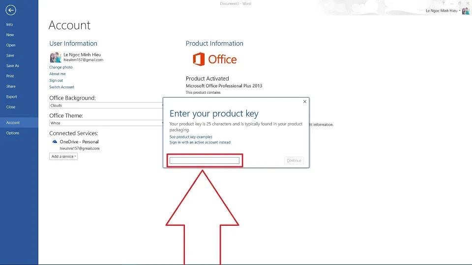 Hướng dẫn cách nhập key office 2013