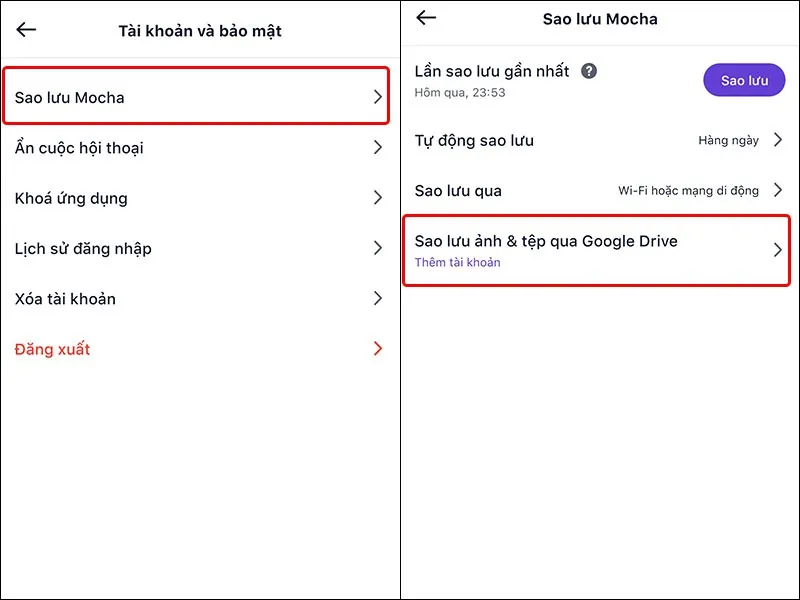 Hướng dẫn cách sao lưu ảnh và tệp trên Mocha qua Google Drive vô cùng đơn giản