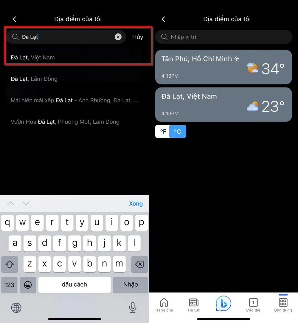 Hướng dẫn cách sử dụng Bing AI trên điện thoại để xem thời tiết nhiều vị trí cùng lúc cực chính xác