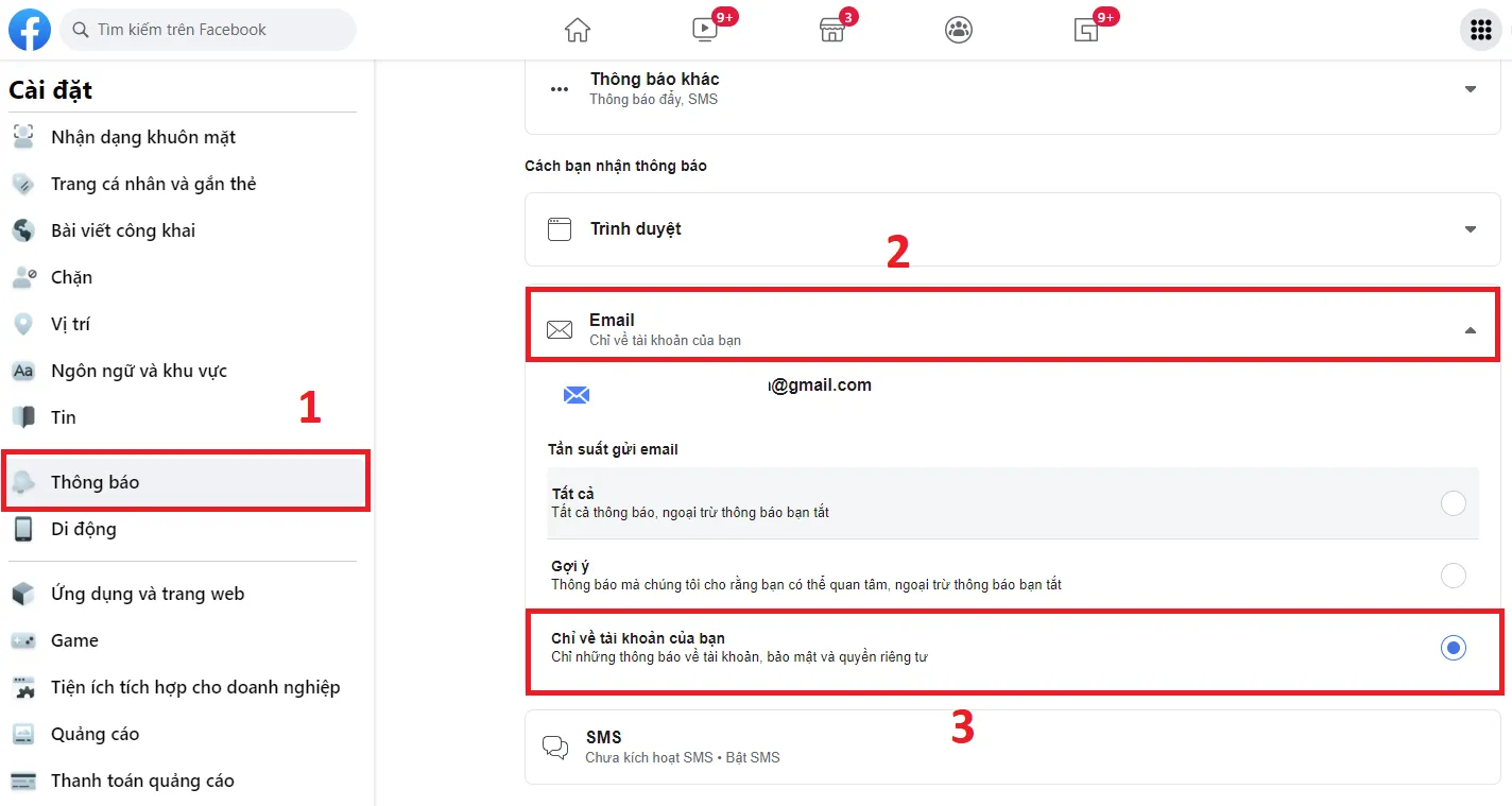 Hướng dẫn cách tắt thông báo Facebook trên Gmail