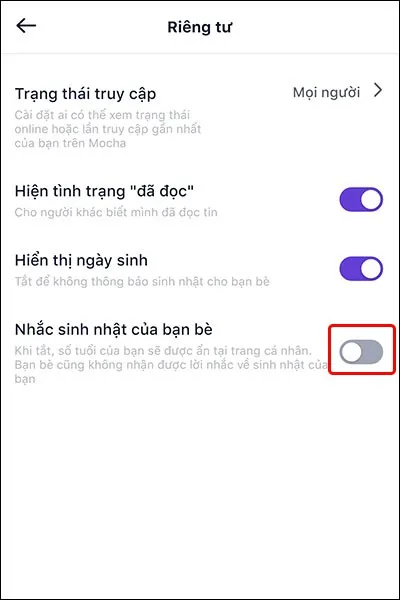 Hướng dẫn cách tắt thông báo sinh nhật trên Mocha vô cùng đơn giản