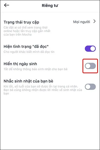 Hướng dẫn cách tắt thông báo sinh nhật trên Mocha vô cùng đơn giản
