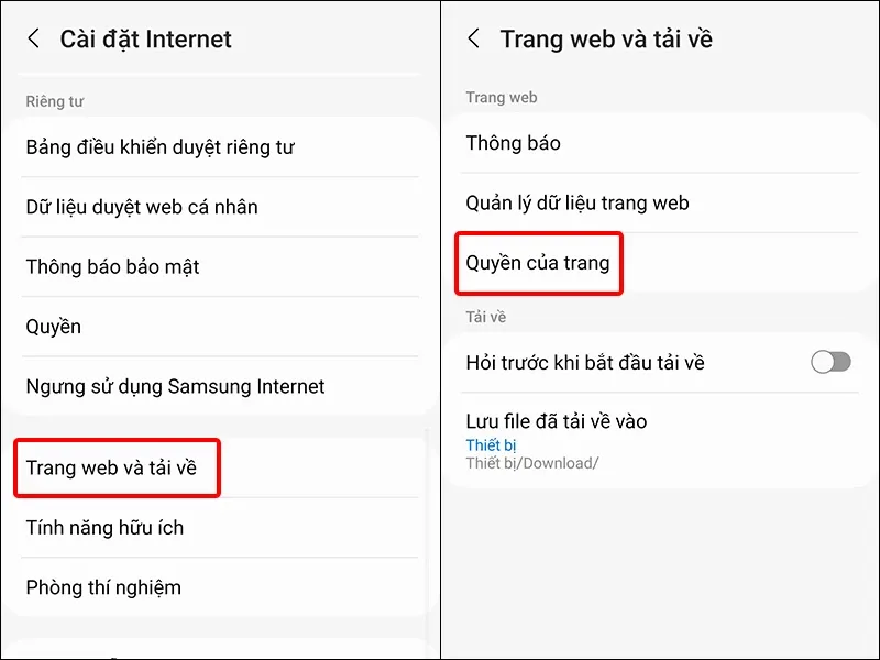 Hướng dẫn cấp quyền truy cập trên Samsung Internet cực dễ