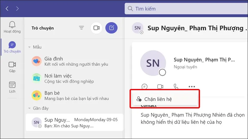 Hướng dẫn chặn, bỏ chặn liên hệ Microsoft Teams trên điện thoại, máy tính