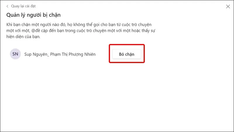 Hướng dẫn chặn, bỏ chặn liên hệ Microsoft Teams trên điện thoại, máy tính