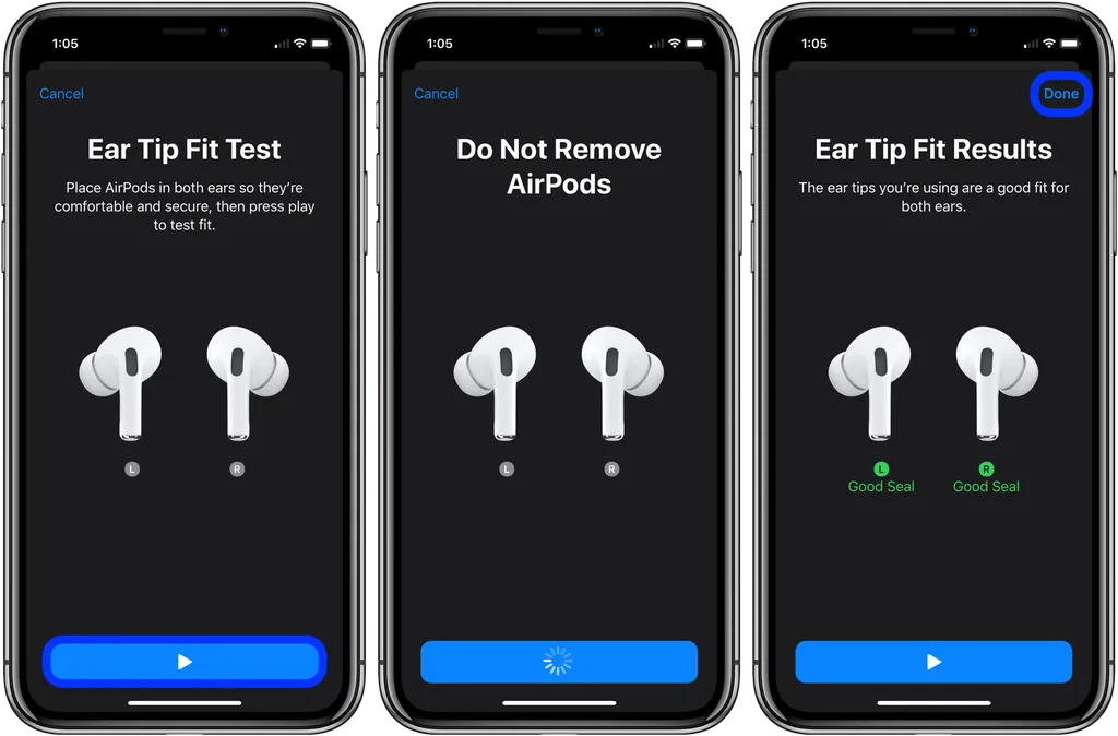 Hướng dẫn chạy Ear Tip Fit Test trên AirPods Pro