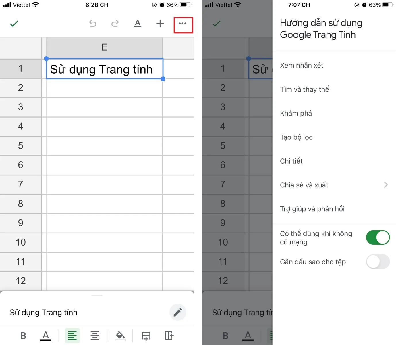 Hướng dẫn chi tiết sử dụng Google Trang tính trên điện thoại