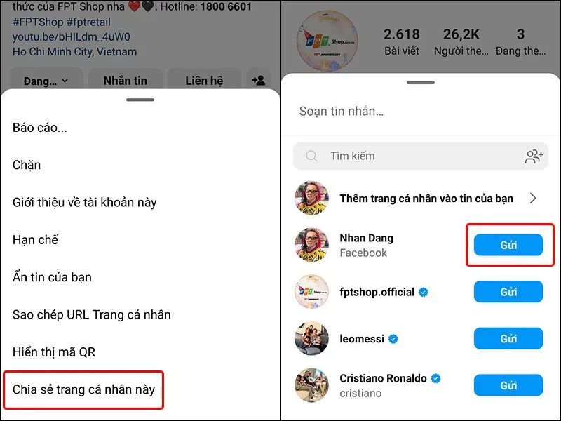 Hướng dẫn chia sẻ trang cá nhân của người khác trên Instagram