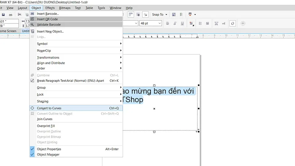 Hướng dẫn chuyển đổi text thành đối tượng Vector trong Corel