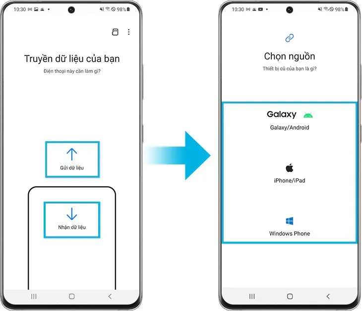 Hướng dẫn chuyển dữ liệu từ điện thoại cũ sang Samsung Galaxy bằng Smart Switch