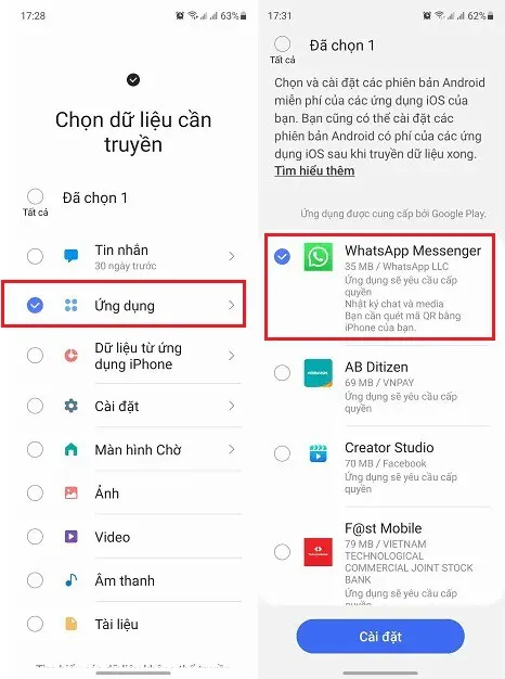 Hướng dẫn chuyển dữ liệu WhatsApp từ iPhone sang thiết bị Galaxy