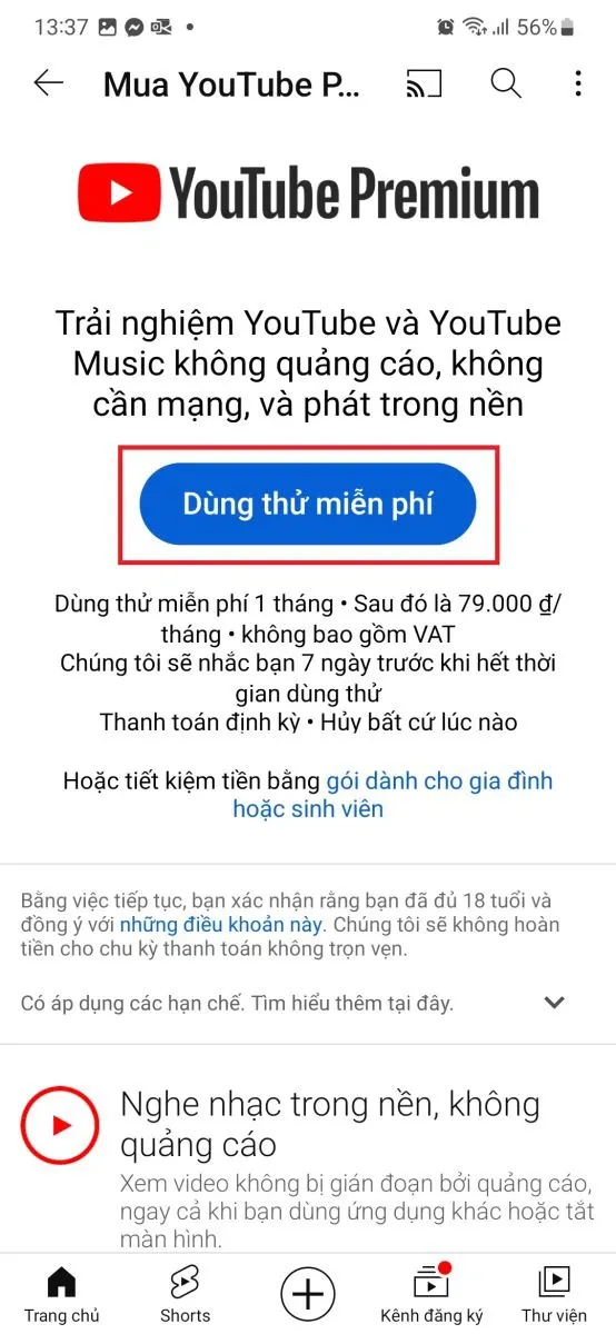 Hướng dẫn đăng ký YouTube Premium tại Việt Nam trên máy tính, Android và iOS