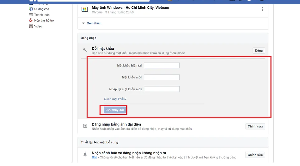 Hướng dẫn đổi mật khẩu tài khoản Facebook