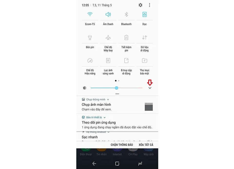 Hướng dẫn đưa thanh chỉnh sáng lên ngăn thông báo trên Galaxy S8