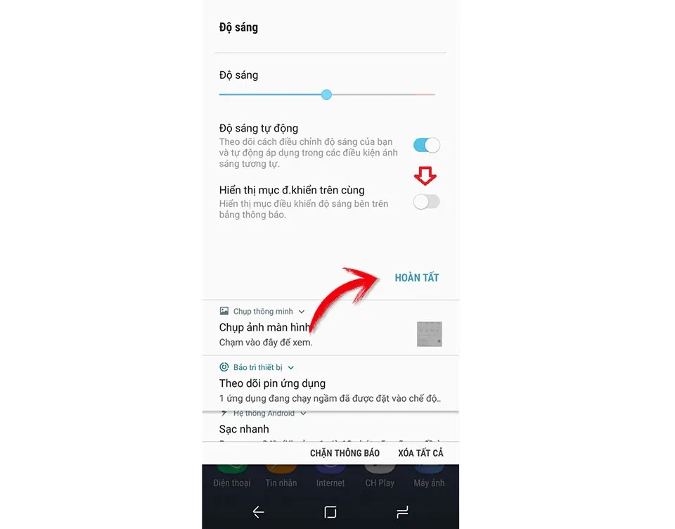 Hướng dẫn đưa thanh chỉnh sáng lên ngăn thông báo trên Galaxy S8
