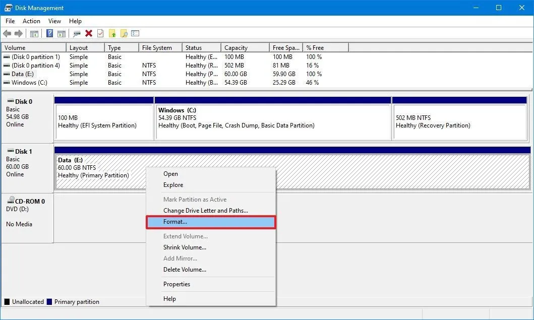 Hướng dẫn format ổ cứng bằng Disk Management