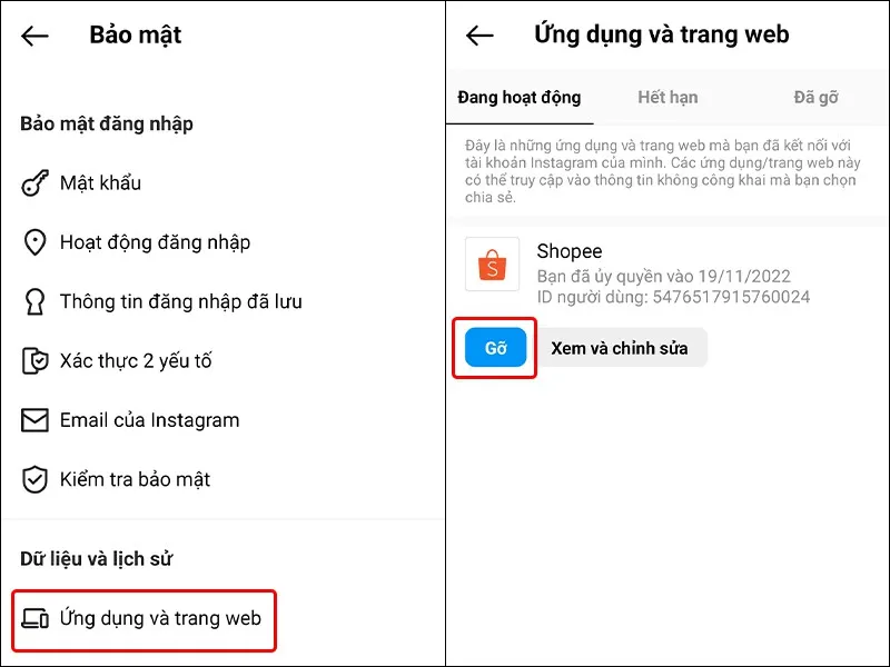 Hướng dẫn gỡ ứng dụng đã kết nối với tài khoản Instagram