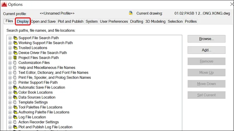 Hướng dẫn hiển thị file tab đang mở trong AutoCAD cực dễ