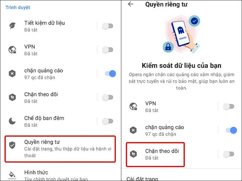 Hướng dẫn kích hoạt tính năng chặn theo dõi trên Opera cực nhanh