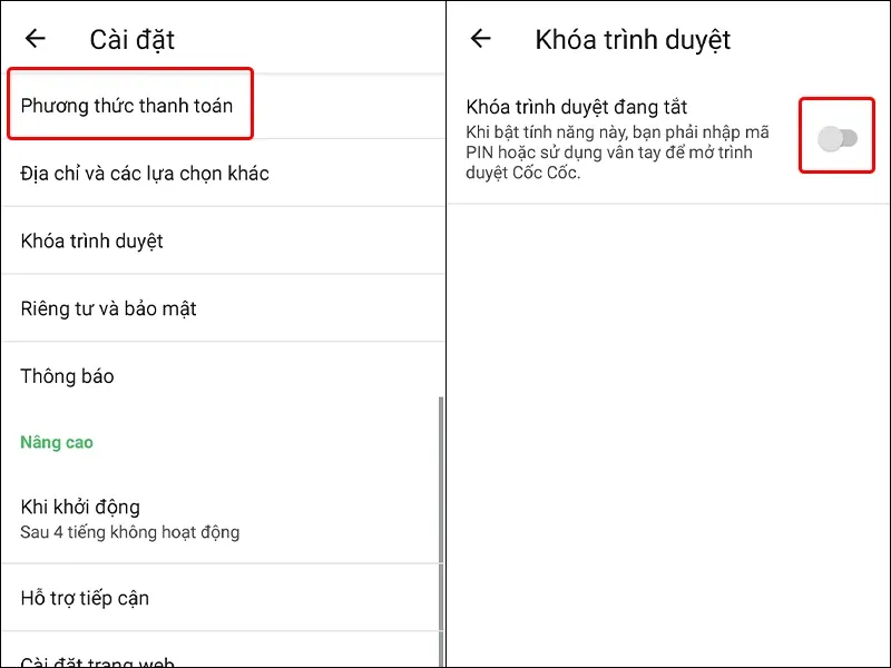 Hướng dẫn kích hoạt tính năng Khóa trình duyệt trên ứng dụng Cốc Cốc