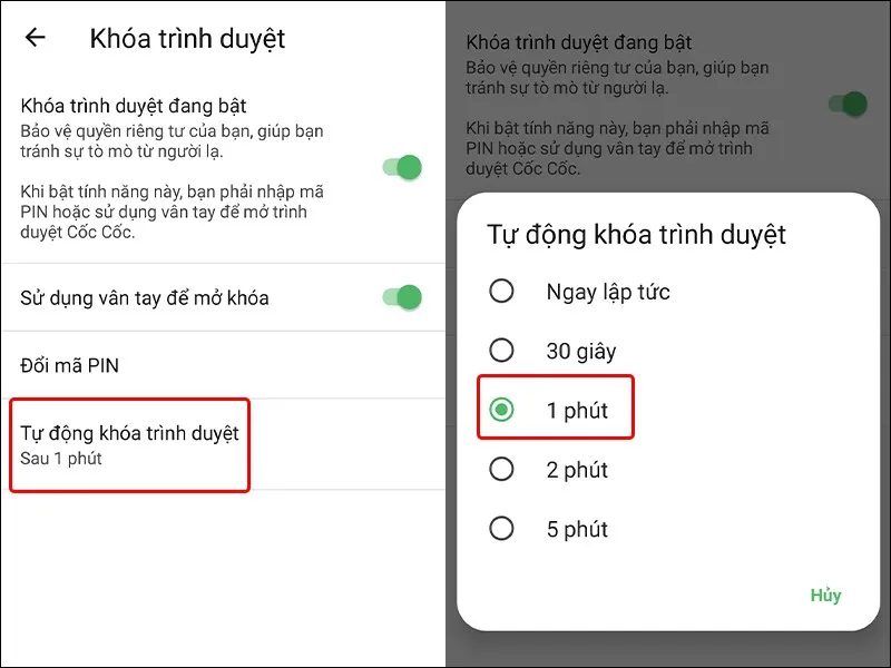 Hướng dẫn kích hoạt tính năng Khóa trình duyệt trên ứng dụng Cốc Cốc