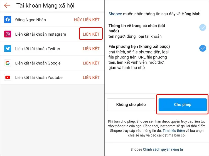 Hướng dẫn liên kết ứng dụng Shopee với tài khoản Instagram vô cùng đơn giản