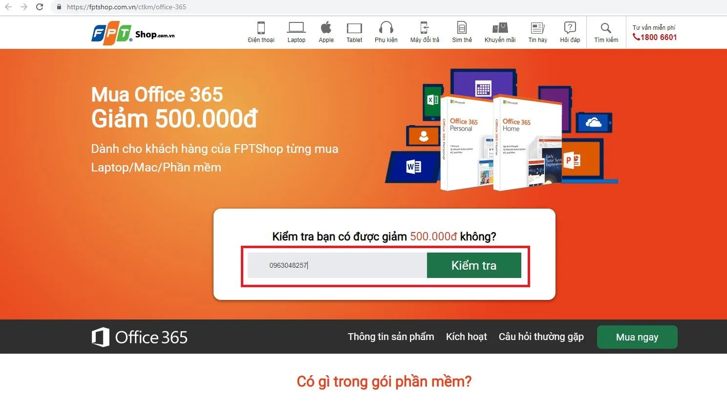 Hướng dẫn mua Office 365 giảm giá cho khách hàng cũ tại FPT Shop