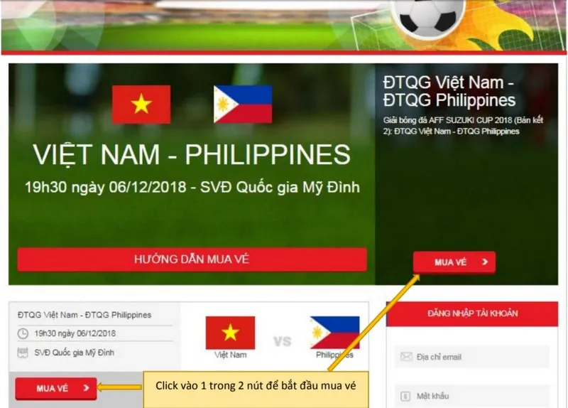 Hướng dẫn mua vé ONLINE trận bán kết AFF Cup giữa Việt Nam và Philippines