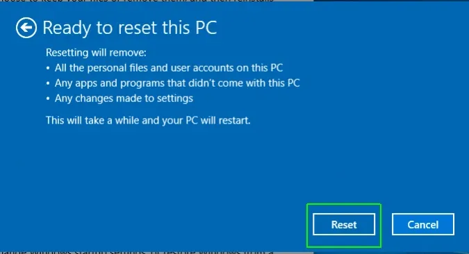 Hướng dẫn reset Windows 10