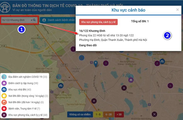 Hướng dẫn sử dụng COVIDmap Hà Nội tra cứu thông tin