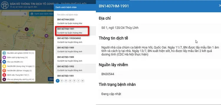 Hướng dẫn sử dụng COVIDmap Hà Nội tra cứu thông tin