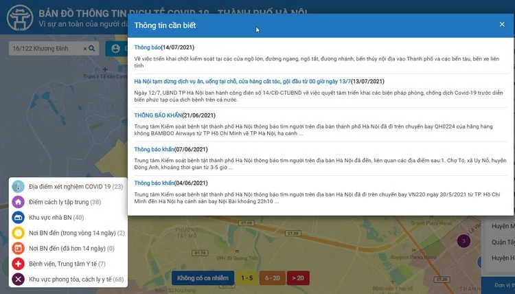Hướng dẫn sử dụng COVIDmap Hà Nội tra cứu thông tin