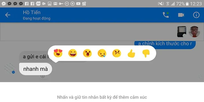 Hướng dẫn sử dụng tính năng Reaction (biểu tượng cảm xúc) trên Messenger