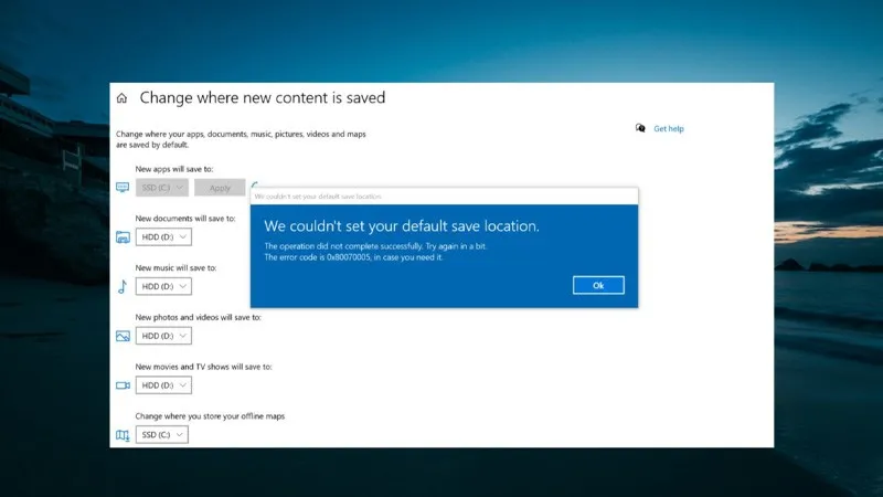 Hướng dẫn sửa lỗi We Couldn’t Set Your Default Save Location vô cùng chi tiết