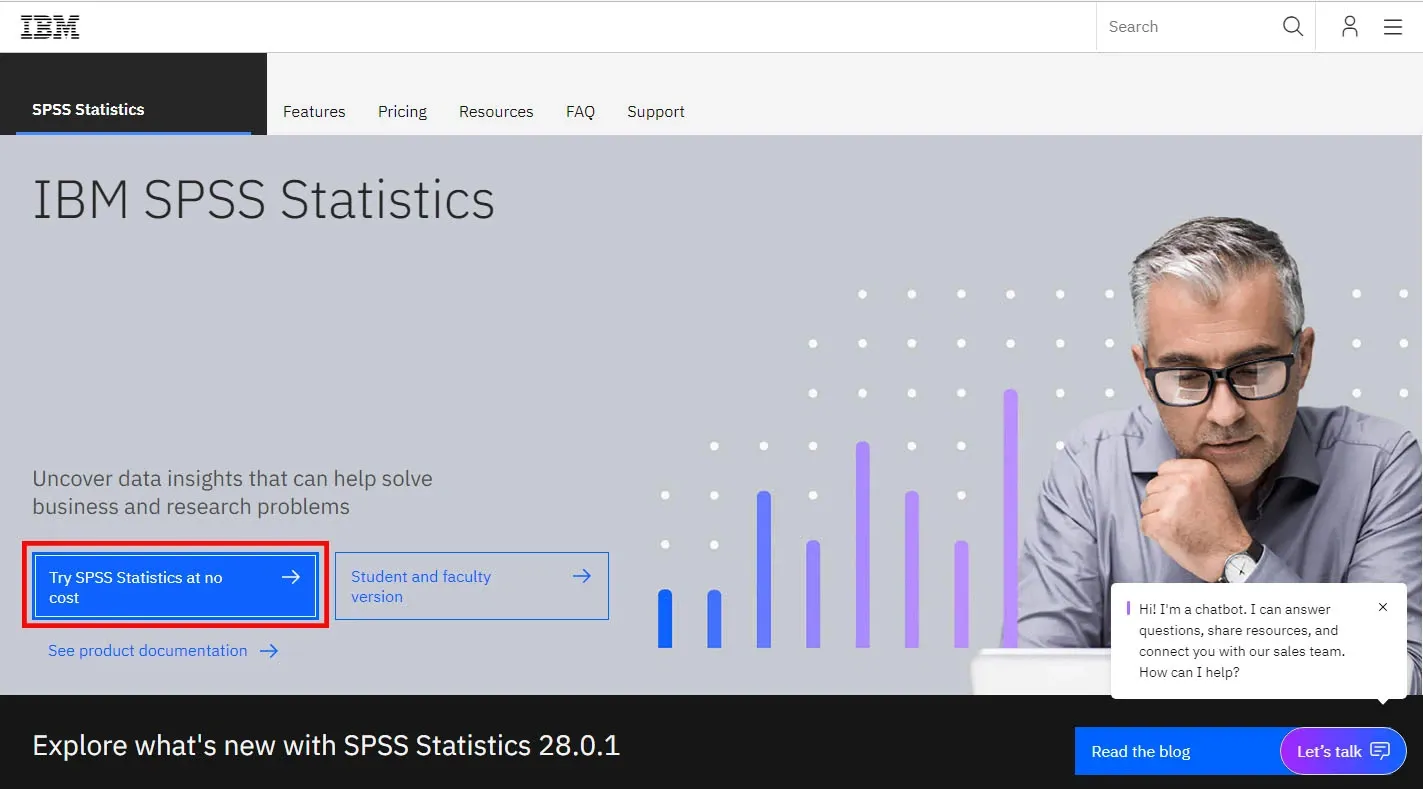 Chọn "Try SPSS Statistics at no cost"