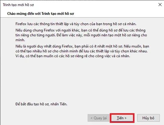 Hướng dẫn tạo hồ sơ người dùng trên trình duyệt Firefox