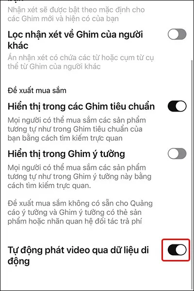 Hướng dẫn tắt tự động phát video qua dữ liệu di động trên Pinterest