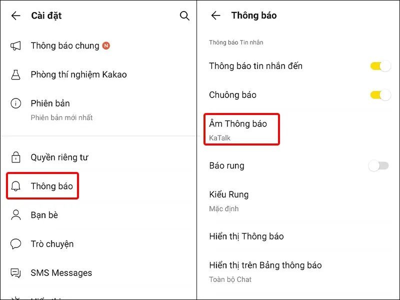 Hướng dẫn thay đổi âm thông báo, nhạc chuông trên ứng dụng KakaoTalk