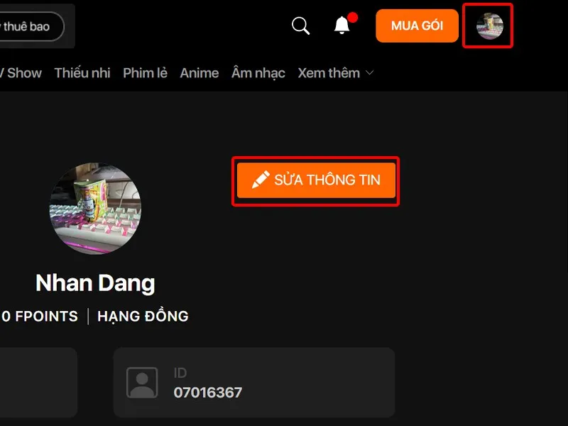 Hướng dẫn thay đổi ảnh đại diện trên ứng dụng FPT Play