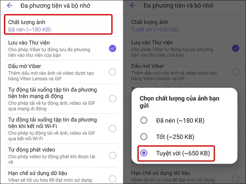 Hướng dẫn thay đổi chất lượng ảnh tải lên Viber đơn giản, nhanh chóng