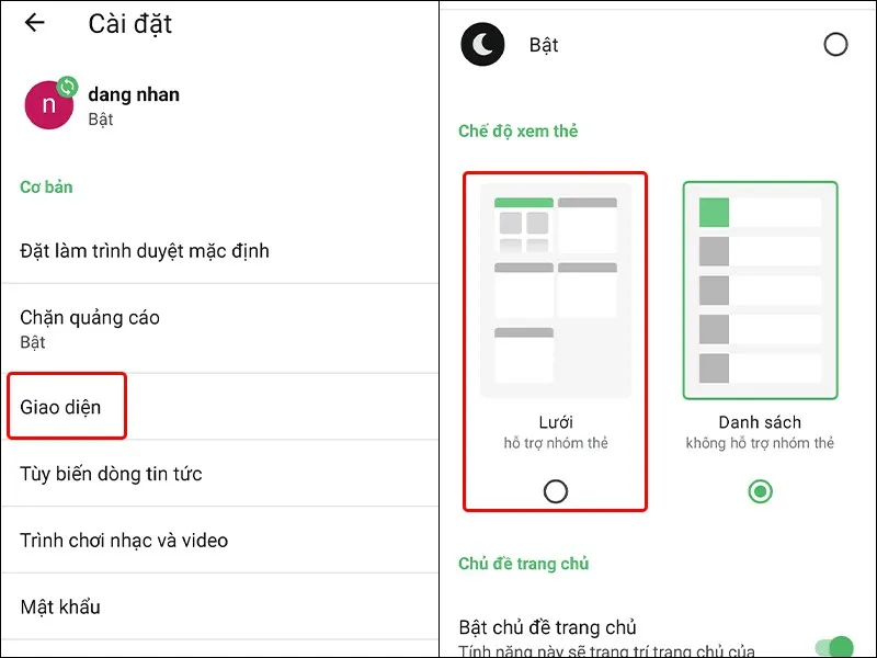 Hướng dẫn thay đổi chế độ xem thẻ trên trình duyệt Cốc Cốc