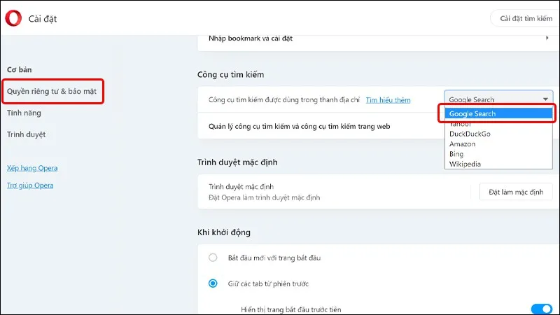 Hướng dẫn thay đổi công cụ tìm kiếm trên Opera cực nhanh