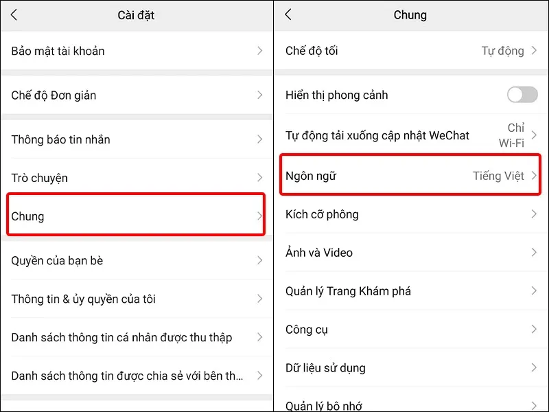 Hướng dẫn thay đổi ngôn ngữ trên ứng dụng Wechat cực dễ