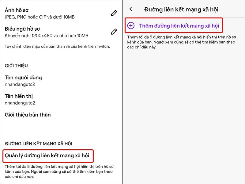 Hướng dẫn thêm đường liên kết mạng xã hội trên ứng dụng Twitch vô cùng nhanh chóng
