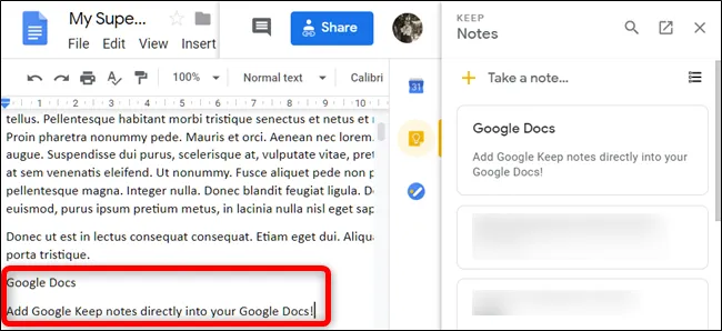 Hướng dẫn thêm ghi chú trên Google Keep vào Google Docs