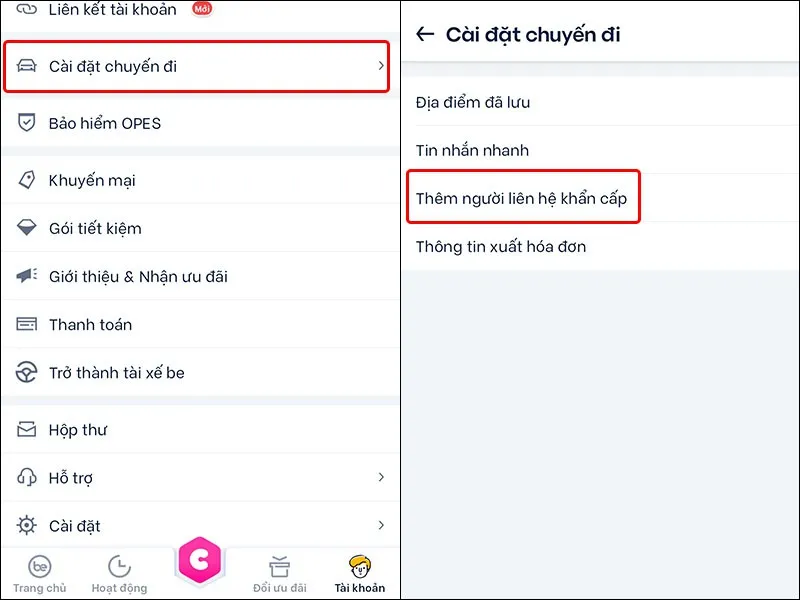 Hướng dẫn thêm liên hệ khẩn cấp trên ứng dụng Be, đảm bảo an toàn cho chuyến đi của bạn