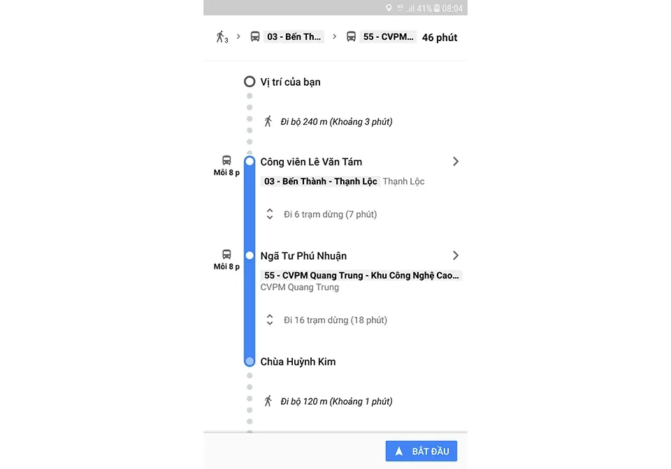 Hướng dẫn tìm tuyến xe buýt cực đơn giản bằng Google Maps