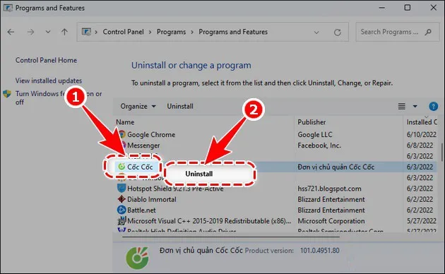 Hướng dẫn xóa Cốc Cốc Windows 11 cực đơn giản